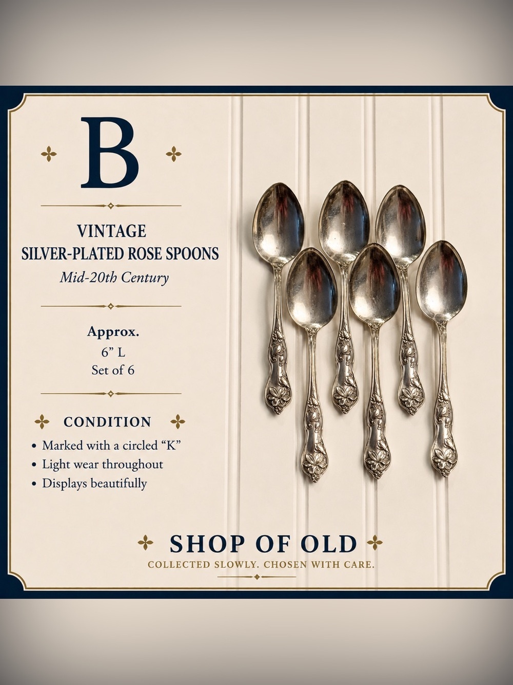 Vintage Silver-Plated Rose Spoons | Set of 6 | Mid-20th Century